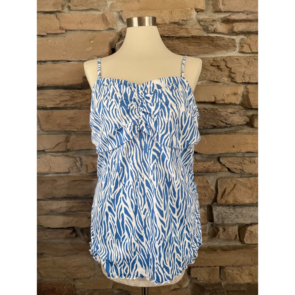 Diane von Furstenberg Target Sea Twig Print Cami Top NWT Blue White 1X Ruched